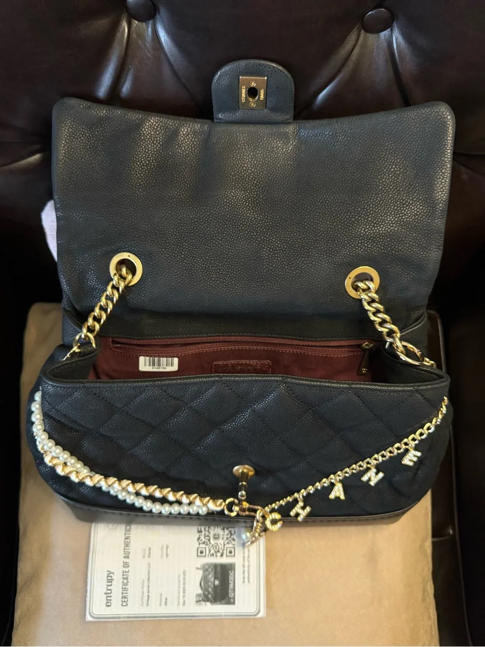 CHANEL Cruise Iridescent Black Caviar Leather Classic Flap Top Handle Kelly Bag